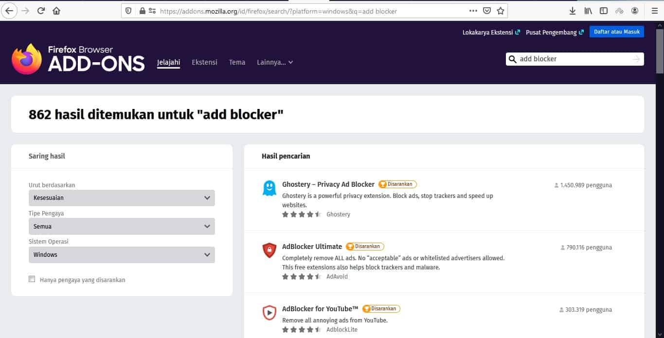 Add Blocker pada mozila Firefox
