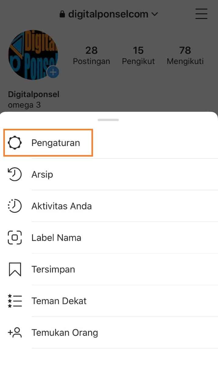 Instagram menuju pengaturan