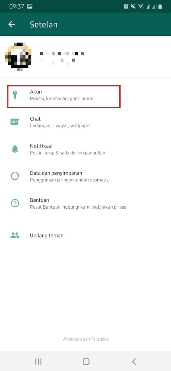 Ke menu akun mengganti nomor wa