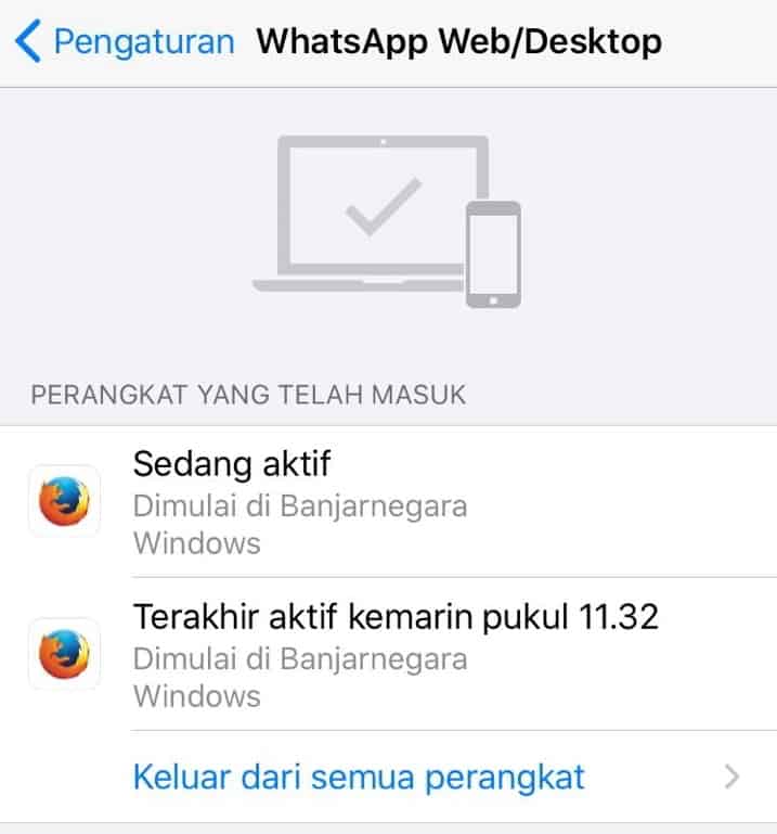 Keluar WhatsAPP web dengan smartphone