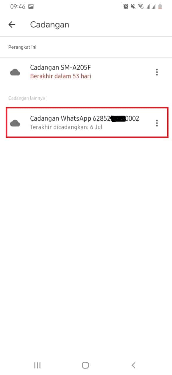cadangan chat wa pada drive terlihat