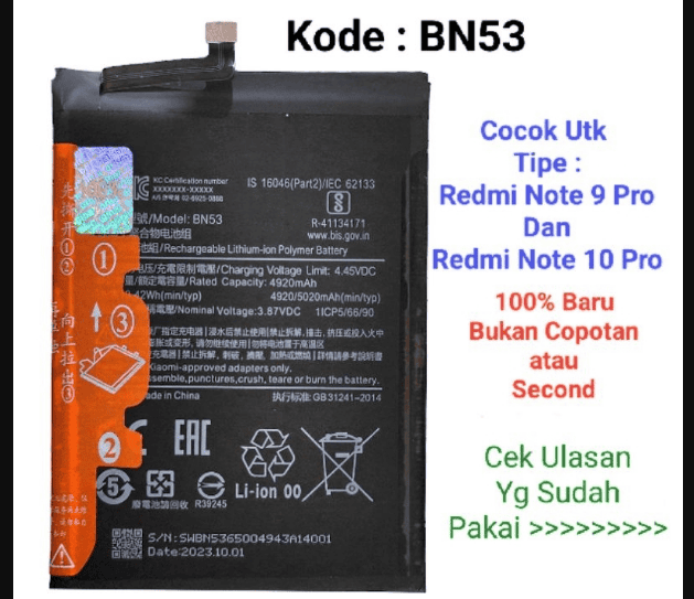 Baterai Redmi Note 9 Pro