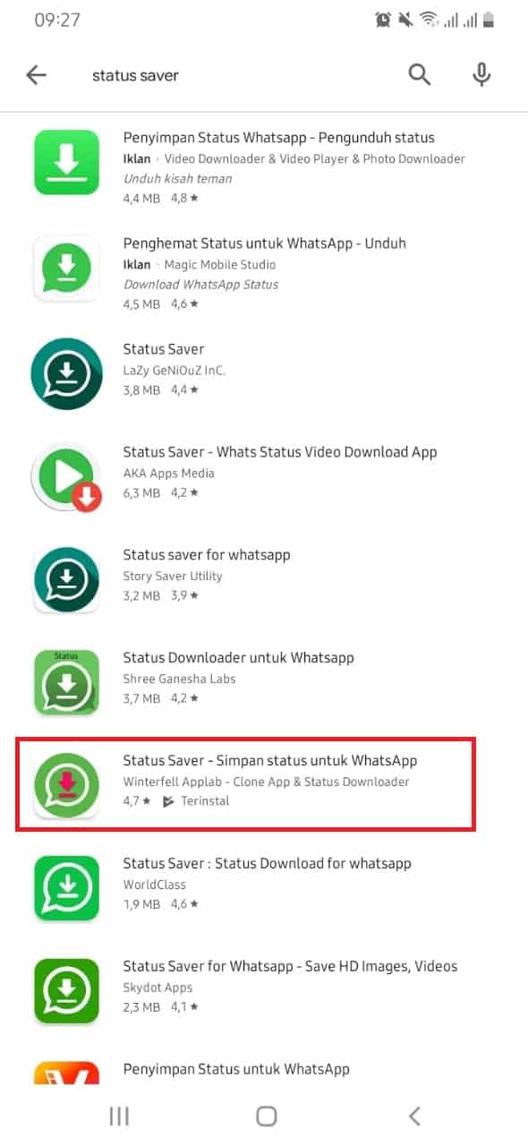 instal status saver di playstore download status wa