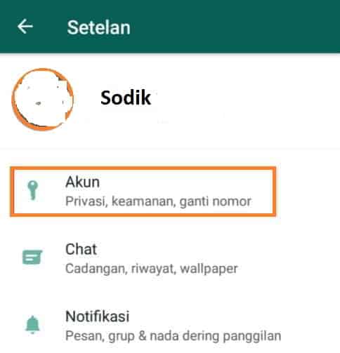klik akun pada pada WhatsApp