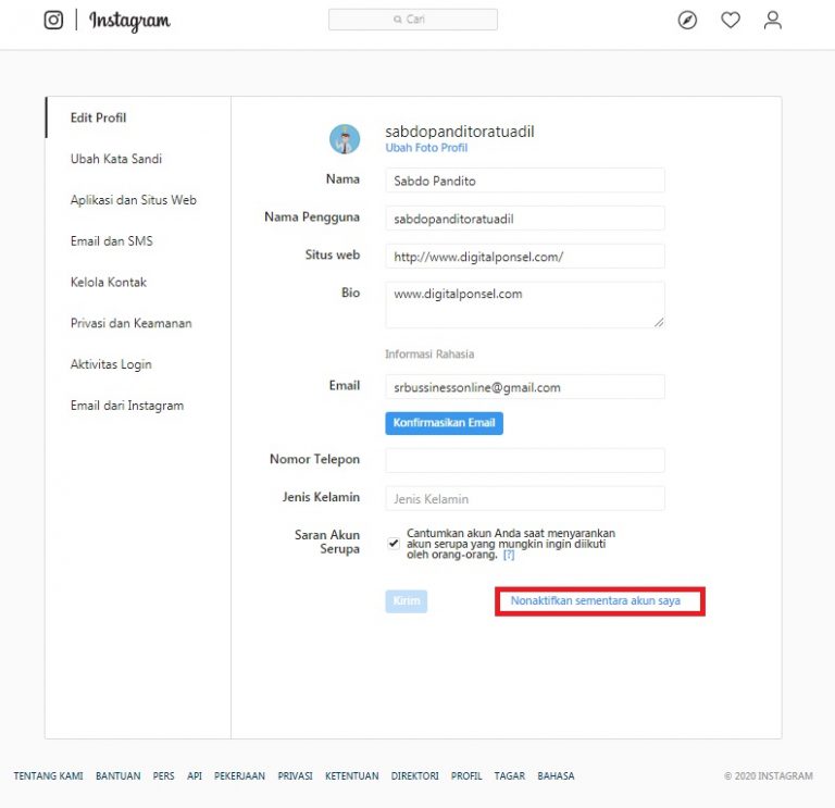 Cara Menonaktifkan Instagram Sementara