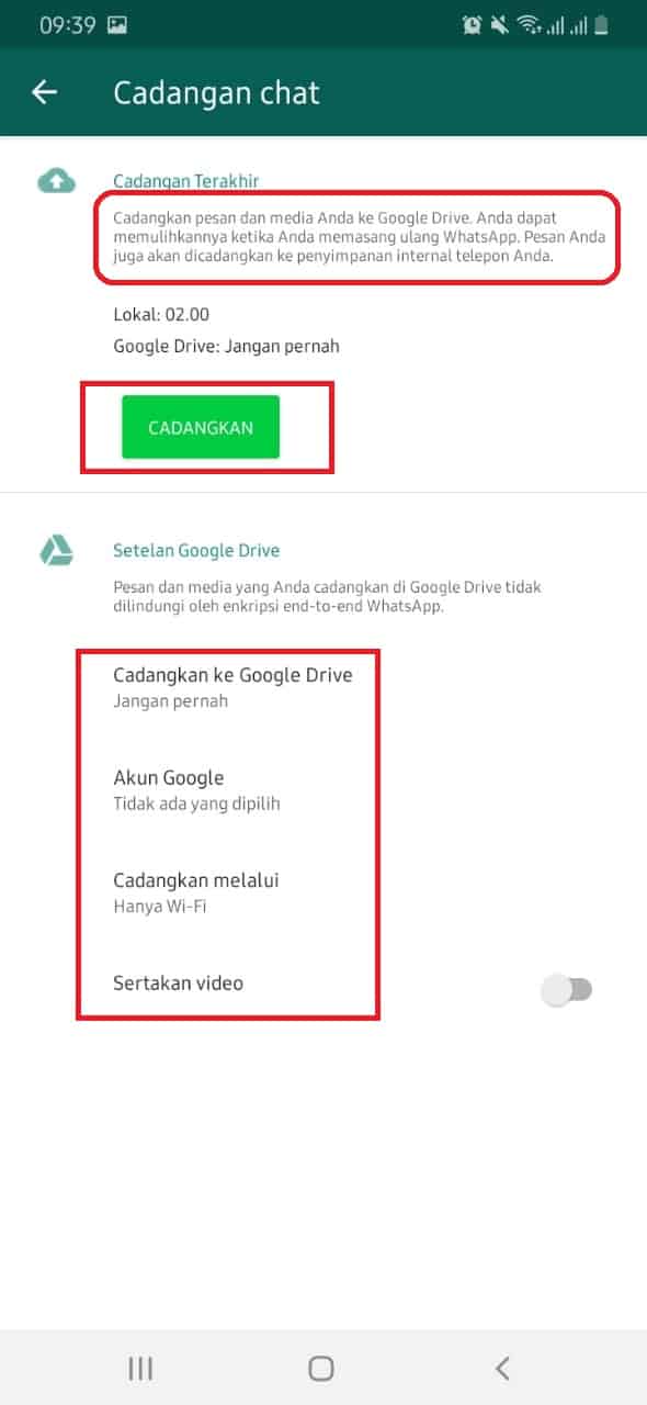 Cadangan whatsapp google drive